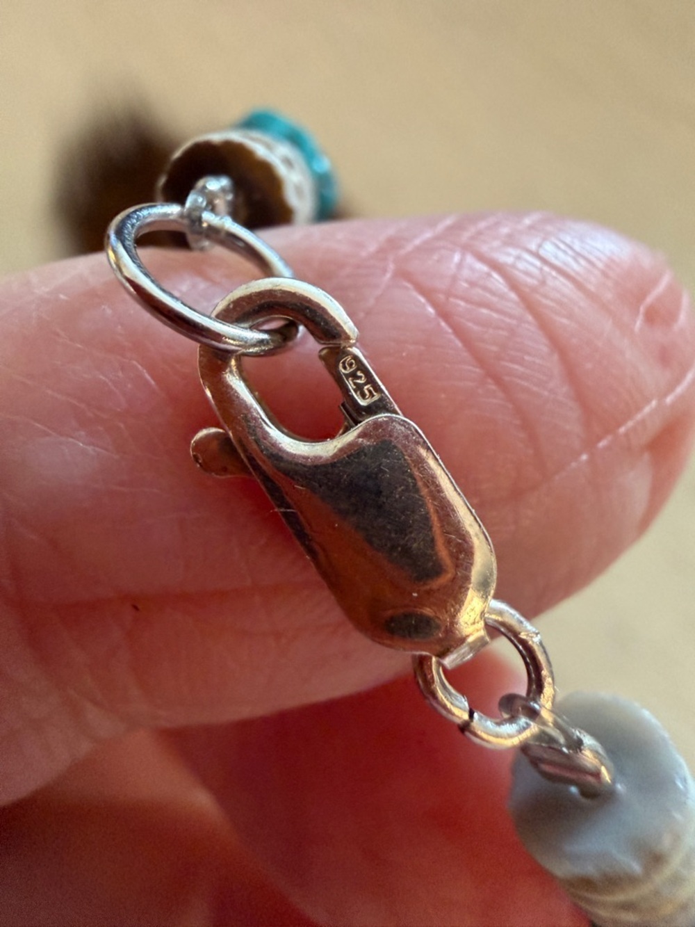 ❤️ 24” Shell Heishi Beads & Turquoise Navajo Artisan Necklace Sterling Lobster - Picture 5 of 11